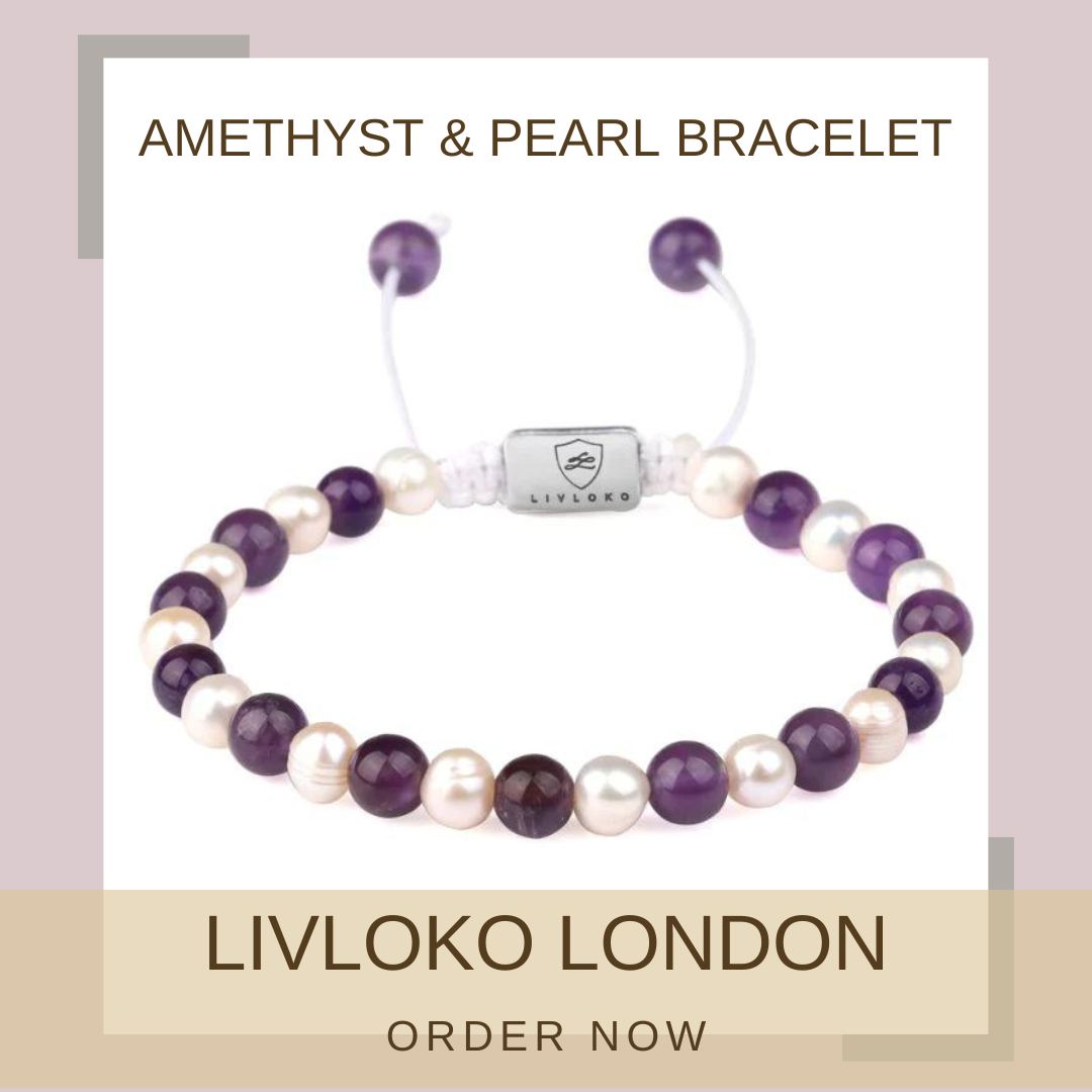 Amethyst and freshwater pearl bracelet in purple and white beads