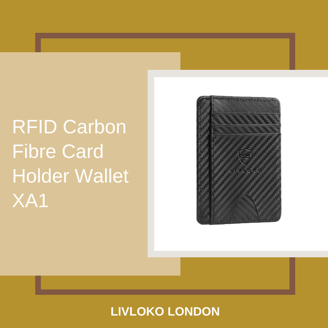 Black carbon fibre RFID card holder wallet for men