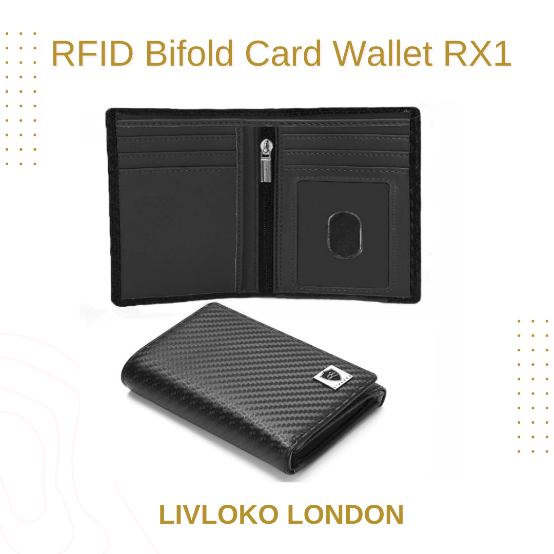 Black RFID bifold card wallet for men open to show card slots