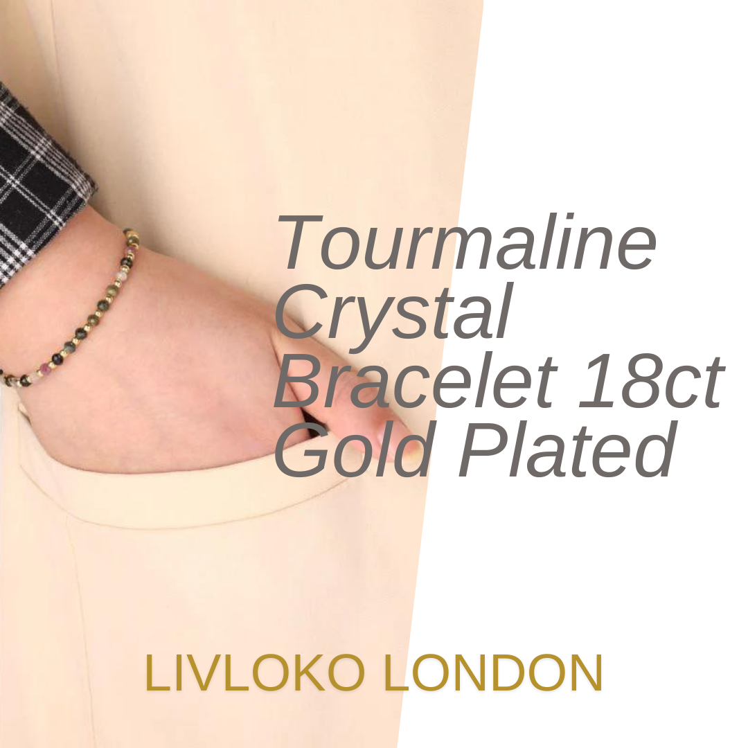 Multicoloured tourmaline crystal bracelet with gold plated details