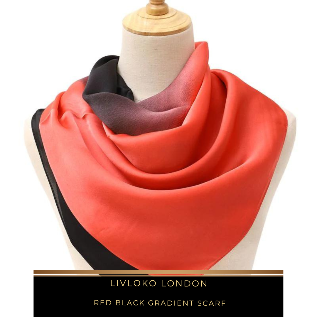 Red and black gradient satin scarf laid flat