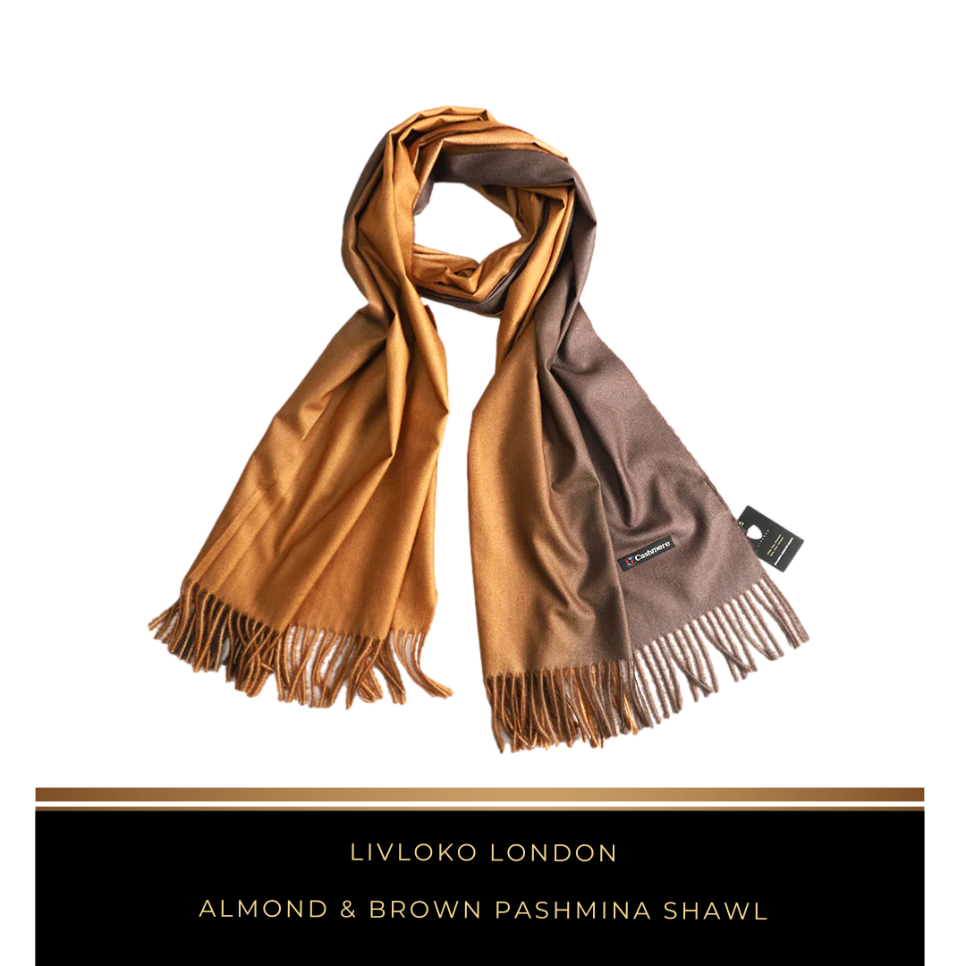 Almond & Brown Pashmina Shawl - Livloko London