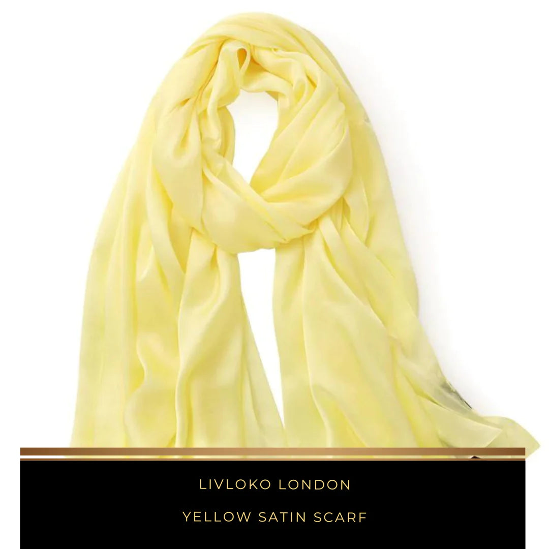 Bright yellow satin scarf for women styled as a neck scarf
