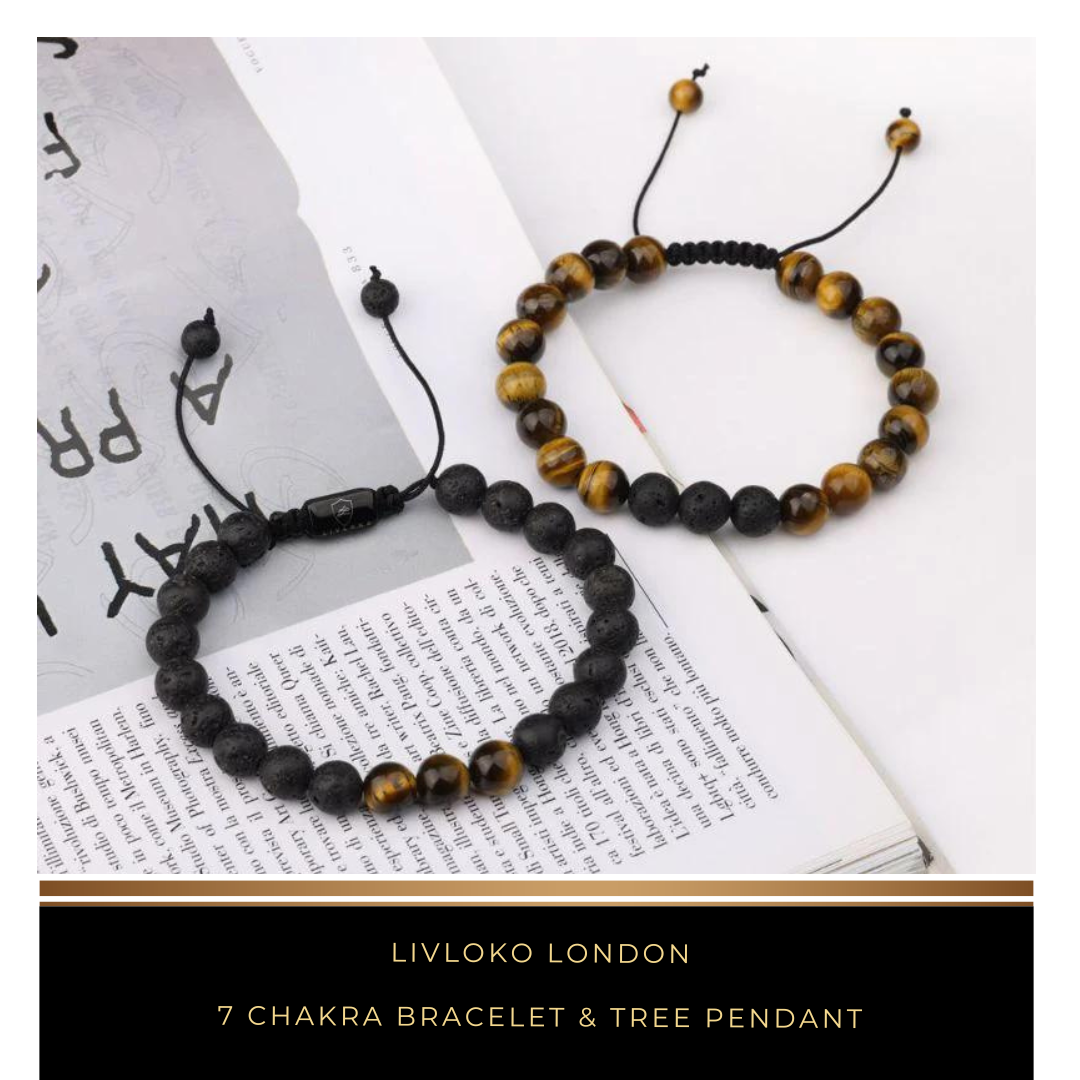 Tiger-eye and Lava Rock Stacked Bracelet - Livloko London