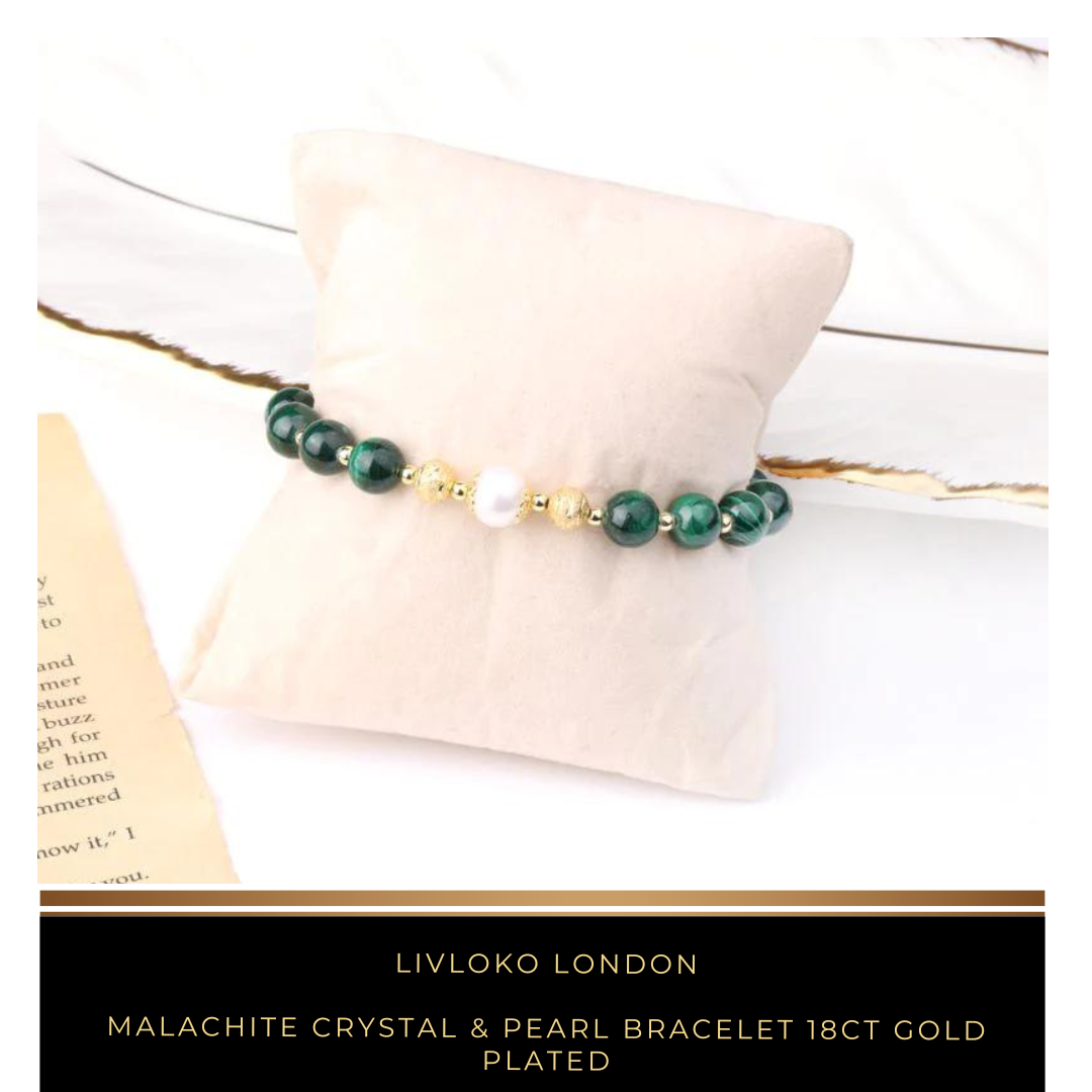 Malachite Crystal Gemstone Bracelet 18ct Gold Plated - Livloko London