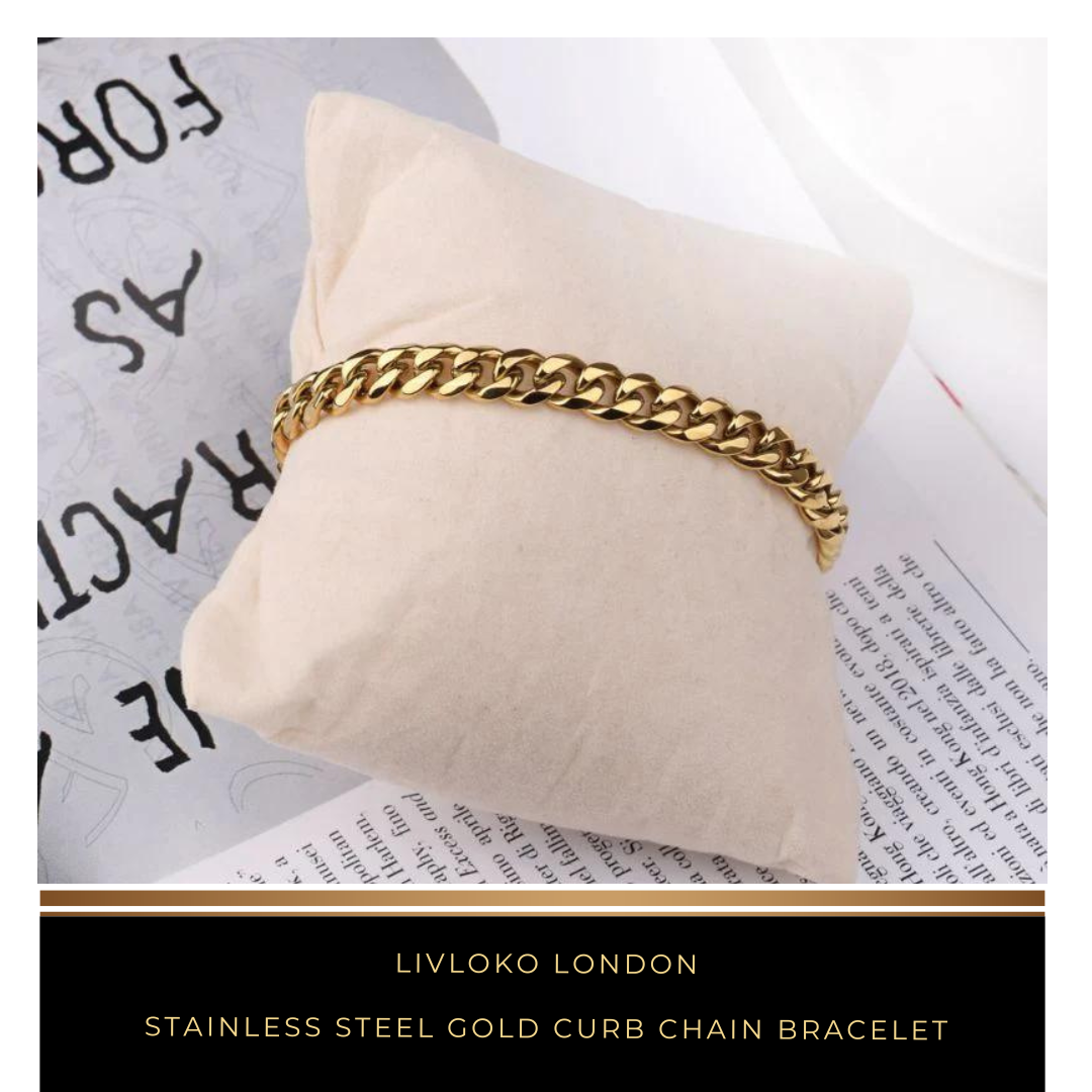 Stainless Steel Gold Curb Chain Bracelet - Livloko London