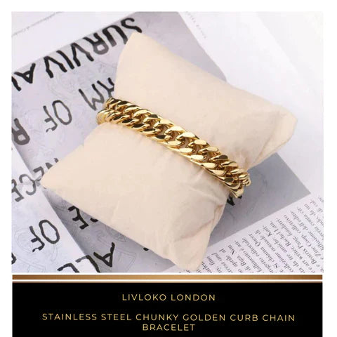 Stainless Steel Chunky Golden Curb Chain Bracelet - Livloko London