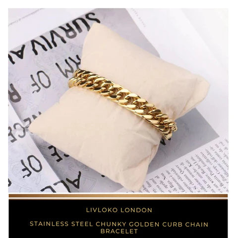 Chunky golden stainless steel curb chain bracelet for men