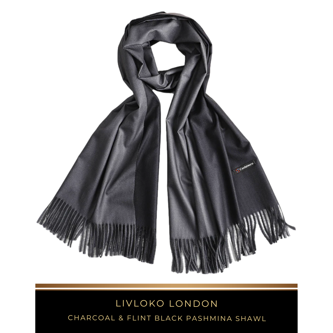 Charcoal & Flint Black Pashmina Shawl - Livloko London