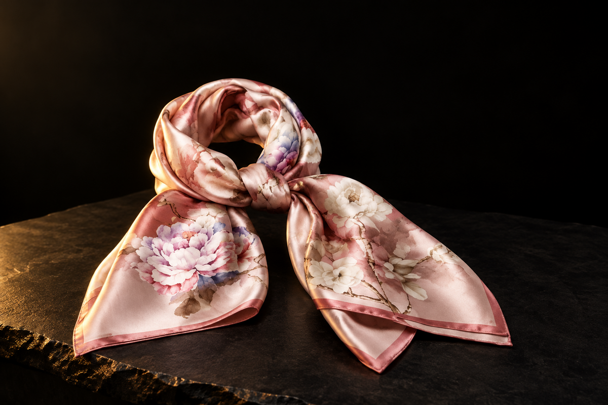 Pink floral silk scarf by LIVLOKO, a silk anniversary gift idea