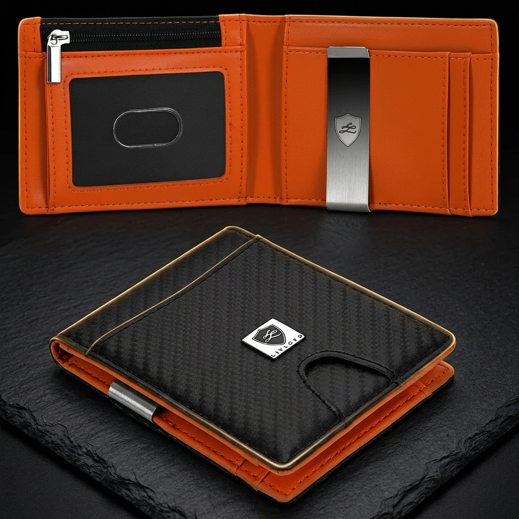 Tactical wallet style carbon fibre money clip RFID card holder by Livloko London