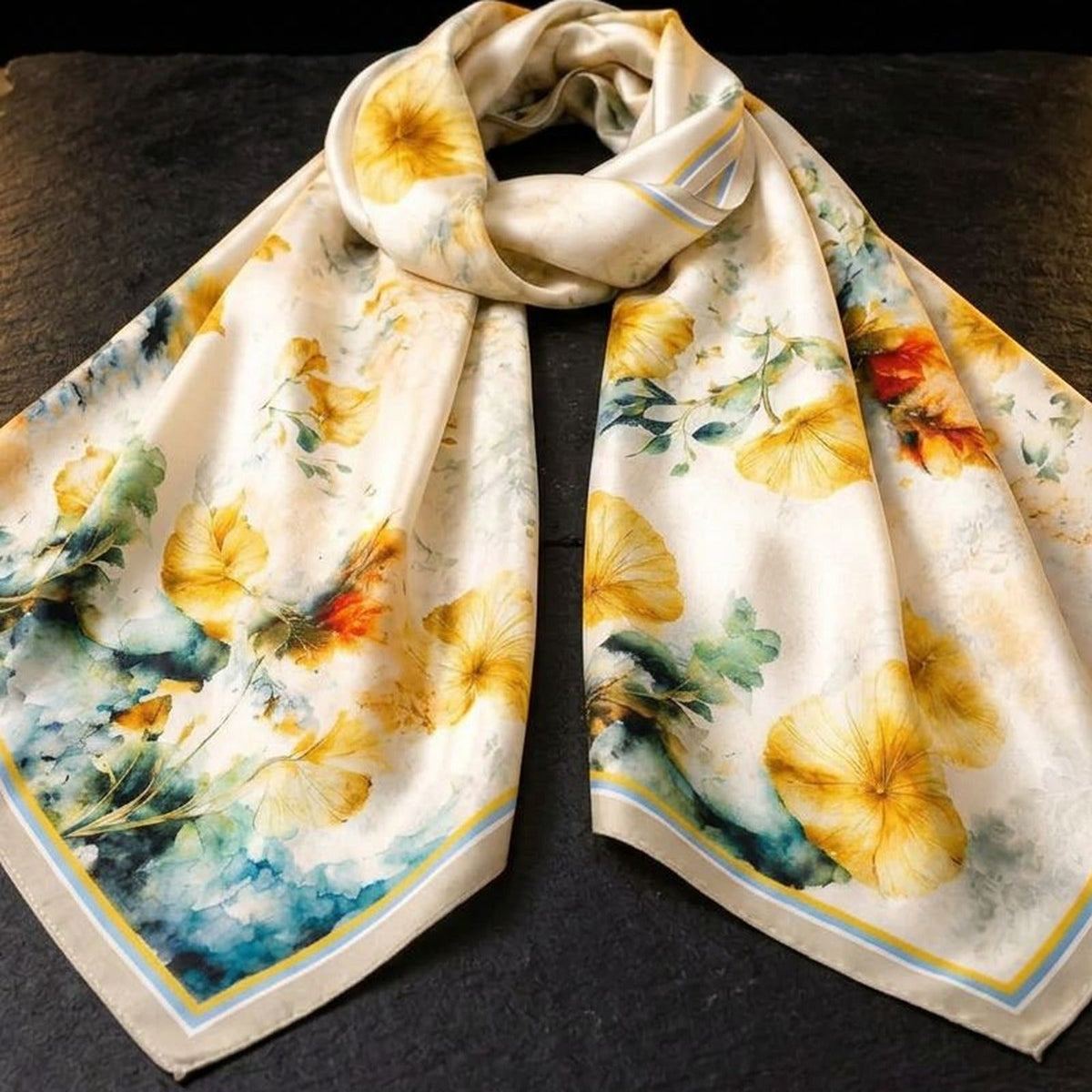 Cream and gold mulberry silk scarf, a luxury Christmas gift for her, by Livloko London
