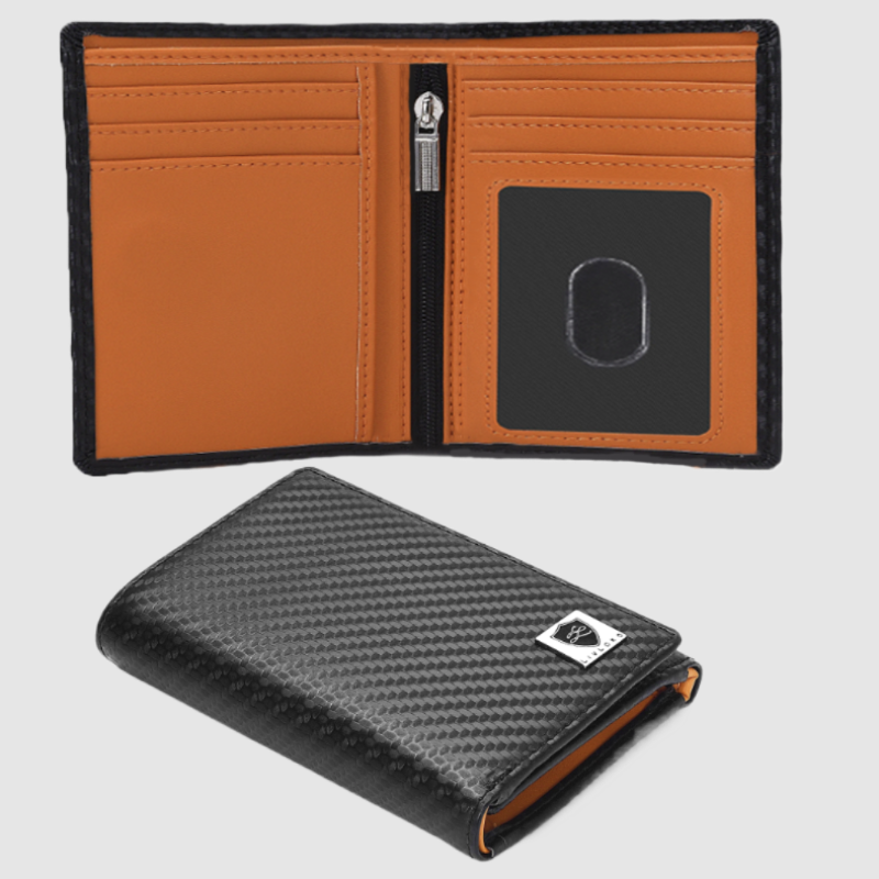Men's Bifold Card Wallet Carbon Fibre mens wallet with coin zip pocket,