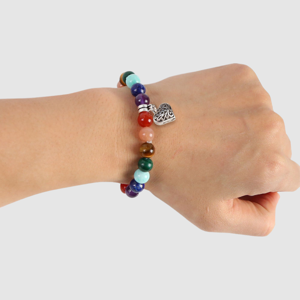 7 Chakra Bracelet with Heart Pendant heart chakra crystals