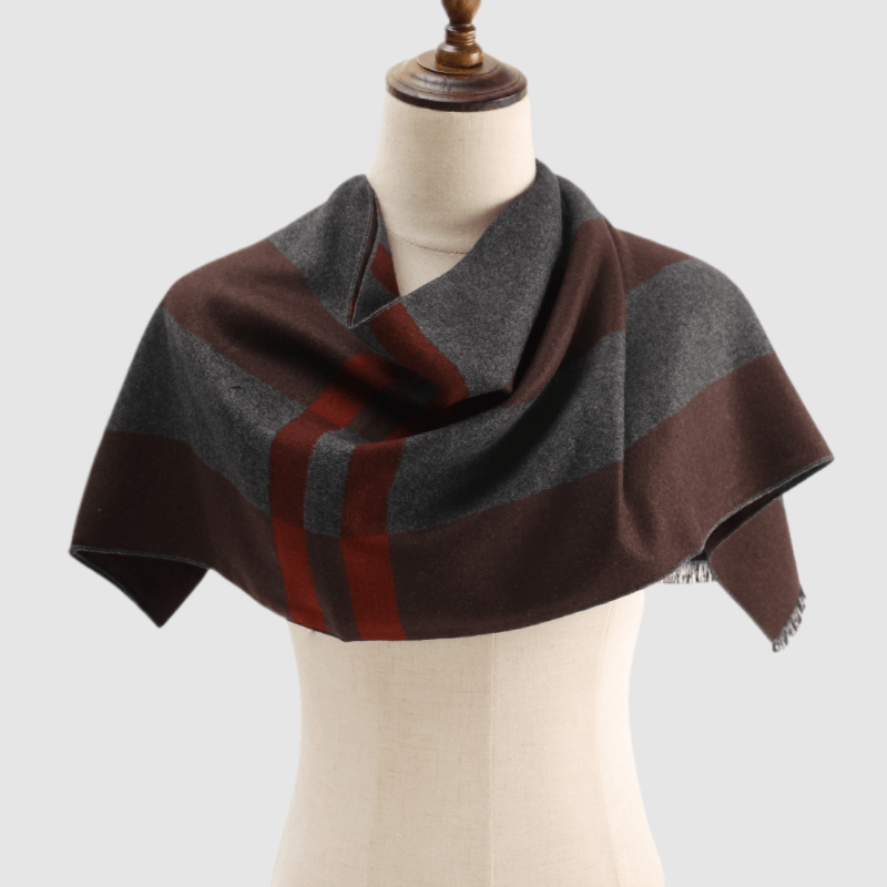 Men's Checked Wool Scarf Grey Brown Blue Red Men's Checked Wool Scarf Grey Brown Blue Red