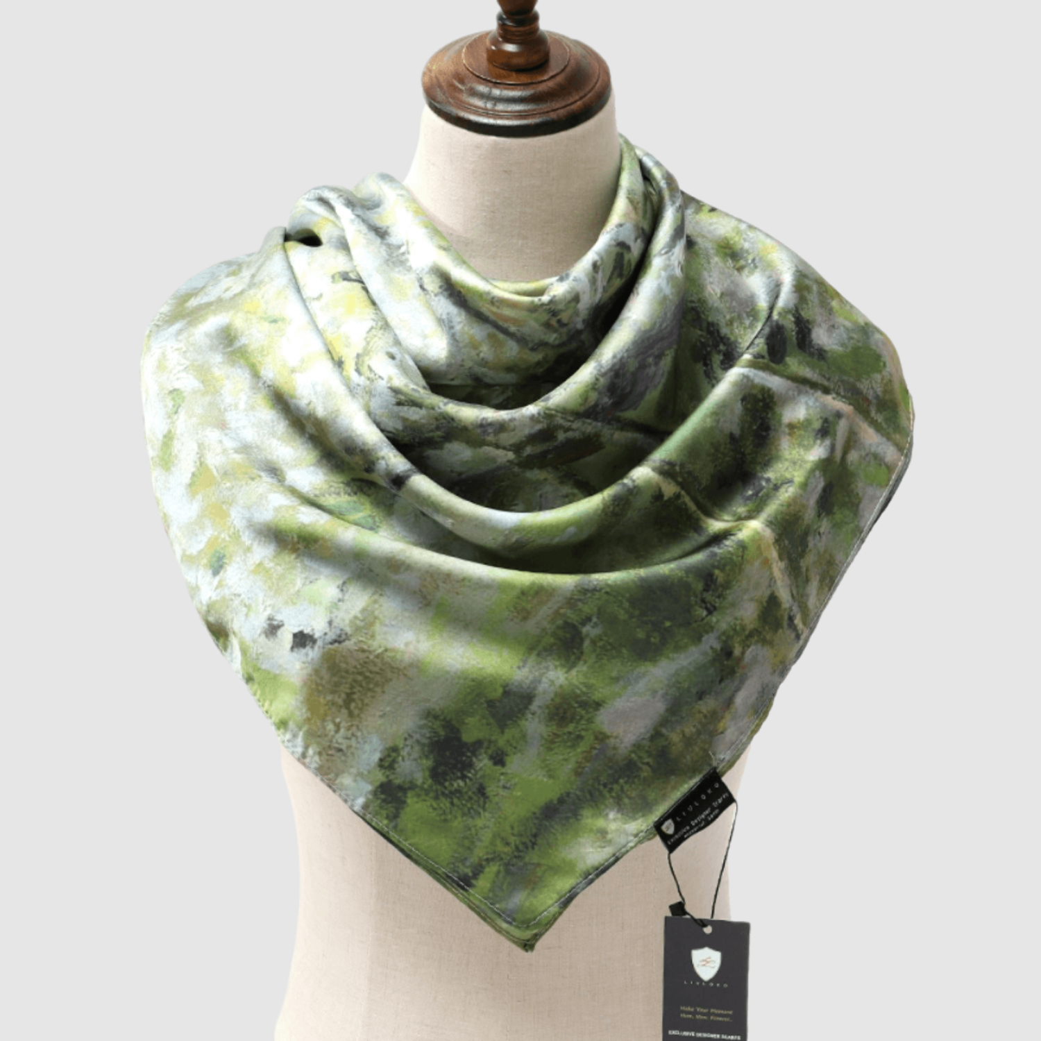 Fruit Trees In Bloom Green Satin Scarf green scarf womens