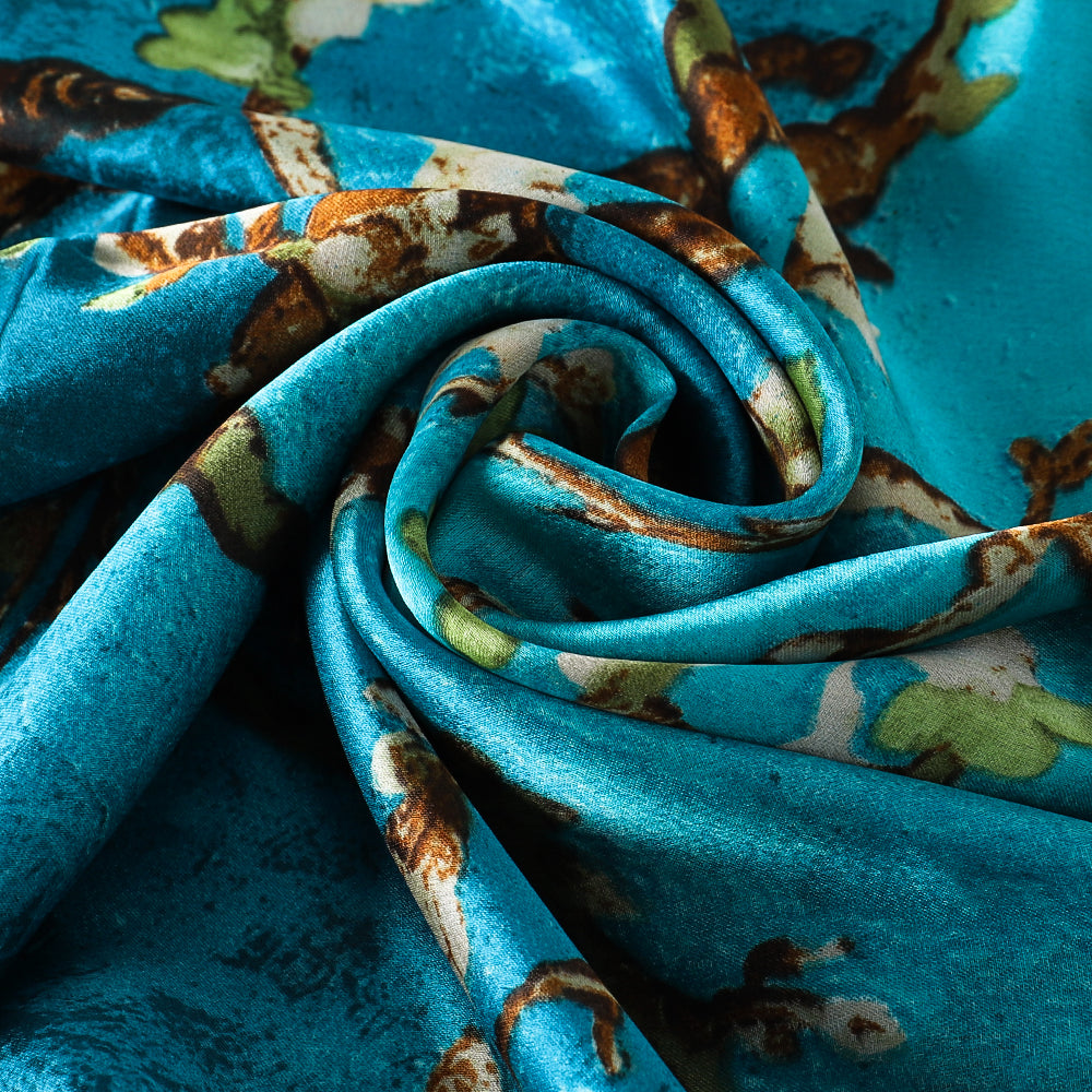 Almond Blossom Light Blue Satin Scarf