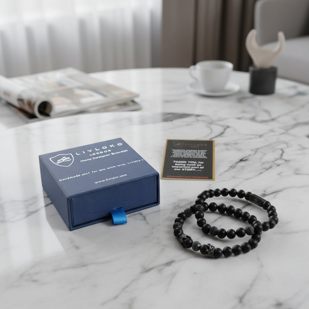 black agate bracelet gift packaging Livloko London