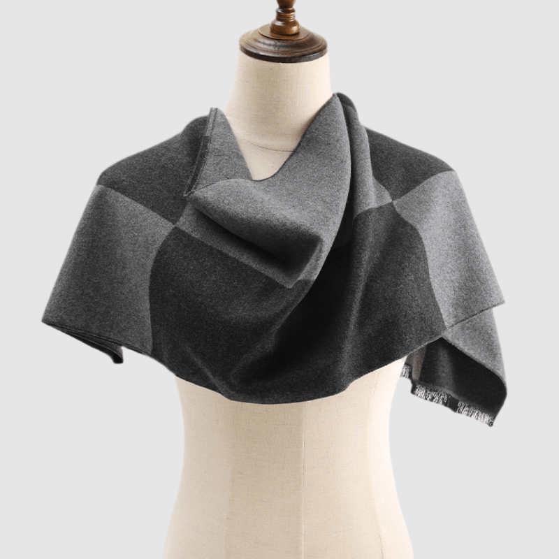 Men's Checked Wool Scarf Black Grey Men's Checked Wool Scarf Black Grey