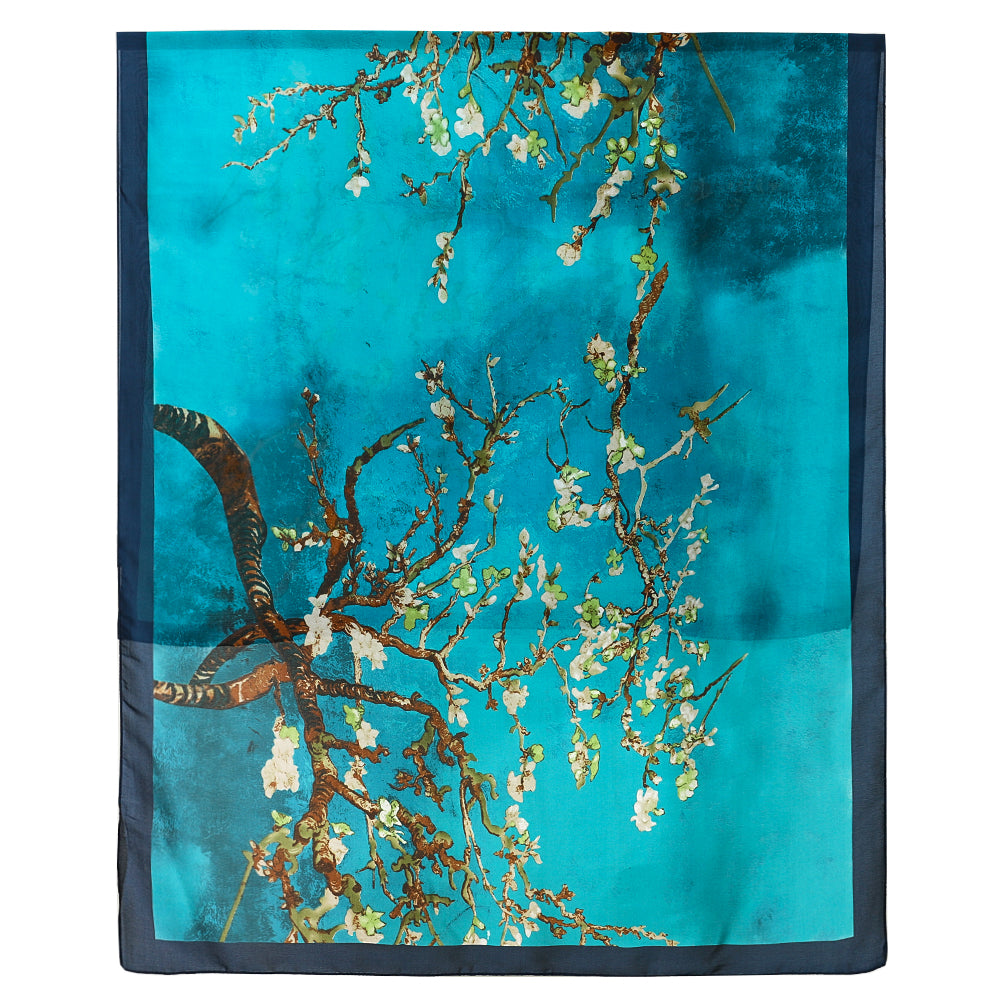 Almond Blossom Light Blue Satin Scarf