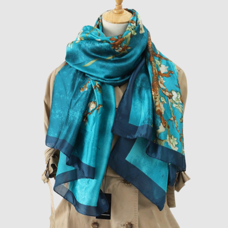 Almond Blossom Light Blue Satin Scarf scarf for women