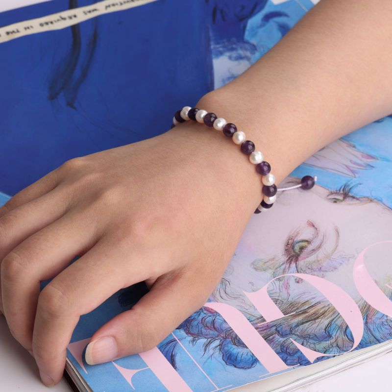 Amethyst Crystal and Freshwater Pearl Bracelet amythest
