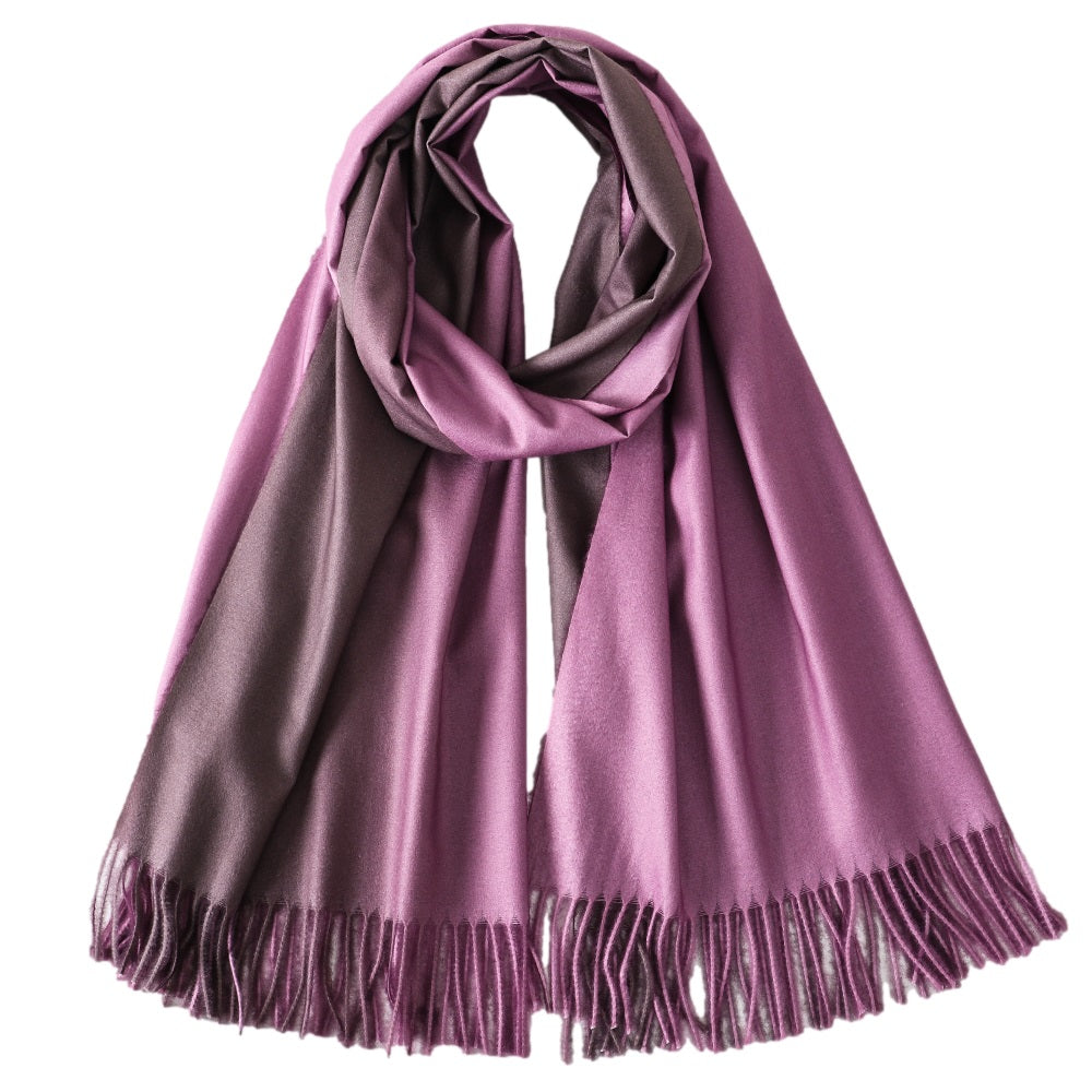 Pink and Brown Pashmina Shawl, draped to show the design