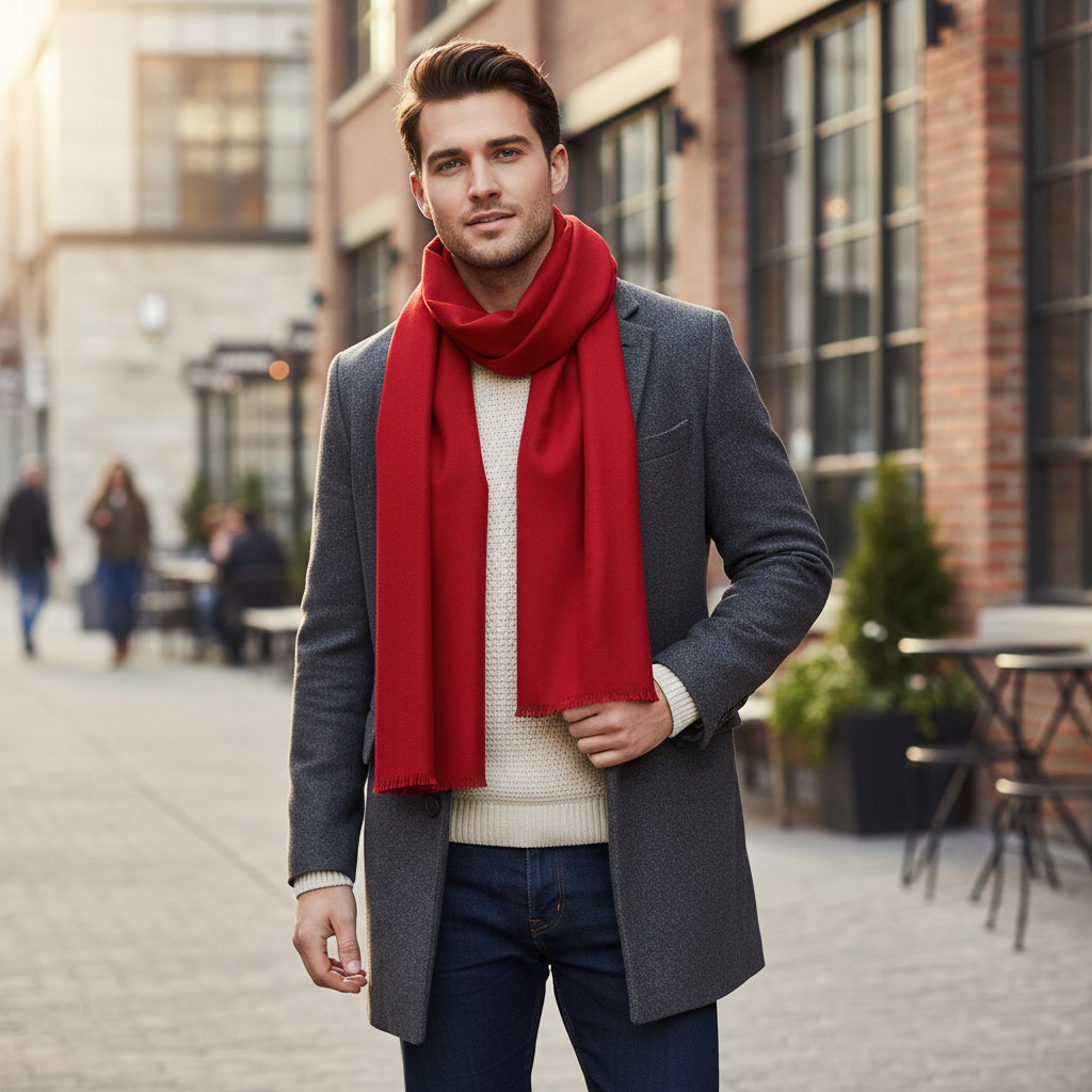 Men's Deep Red Wool Scarf