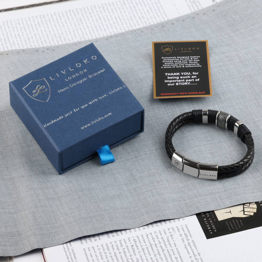 Men's Bangle Leather and Silver Bracelet Men's Bangle Leather and Silver Bracelet