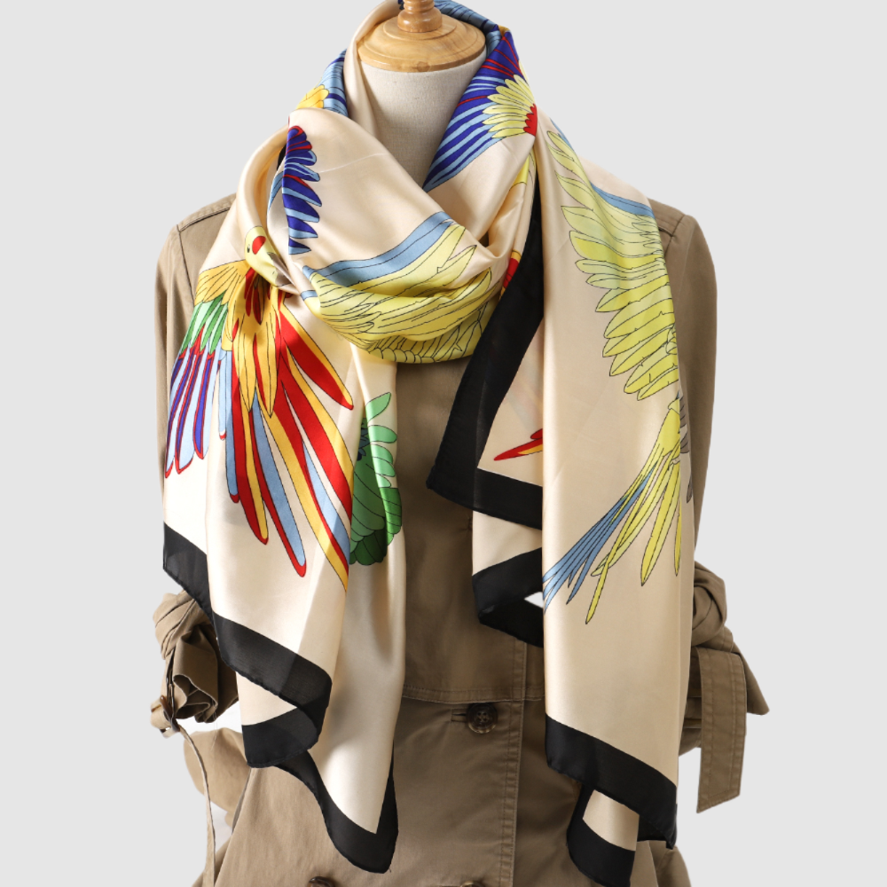 Satin Scarf with Colourful Parrot Print animal print scarf