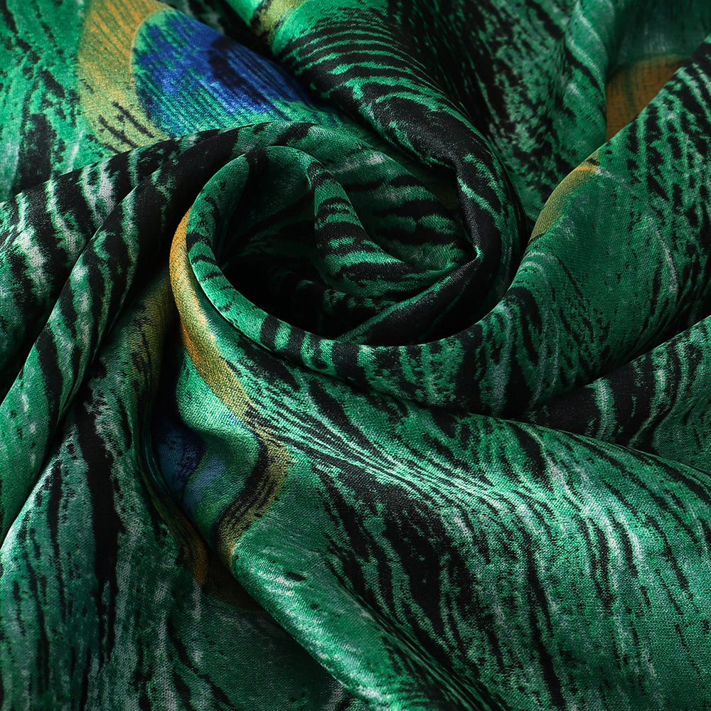 Vibrant Peacock Feather Satin Scarf