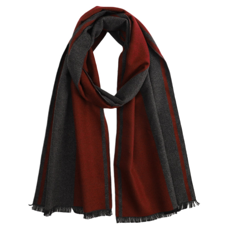 Men's Striped Wool Scarf Maroon Grey Men's Striped Wool Scarf Maroon Grey