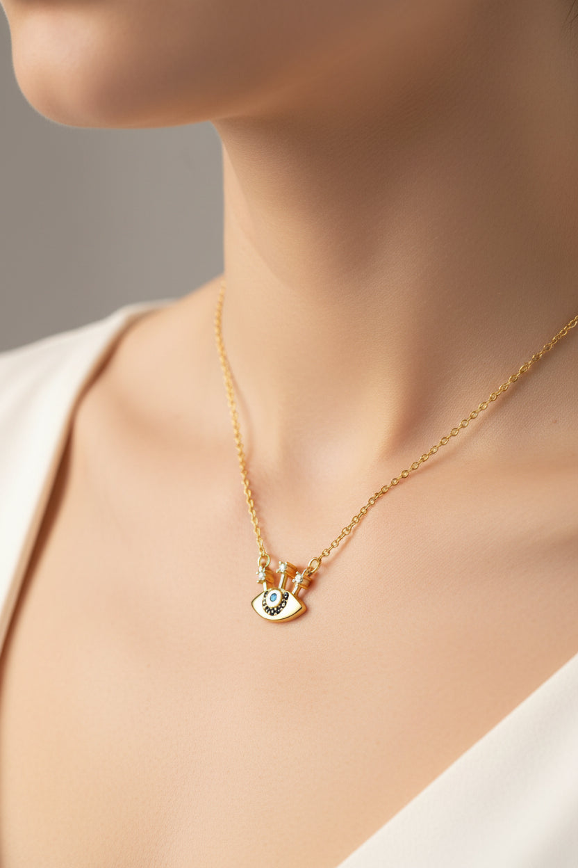 Sterling Silver 18ct Gold Plated Protective Eye Zirconia Necklace
