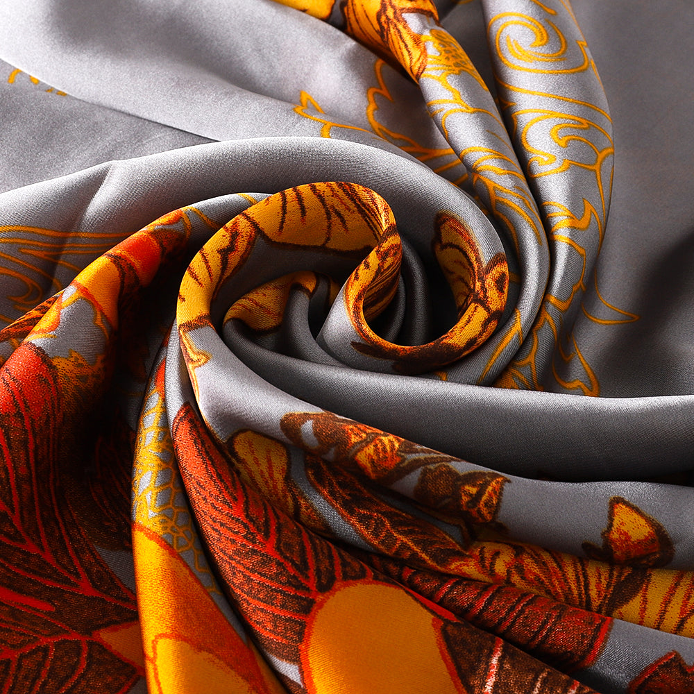 Orange Silver Floral Design Scarf