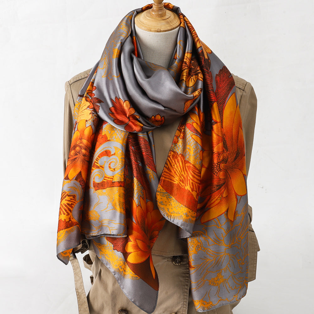 Orange Silver Floral Design Scarf
