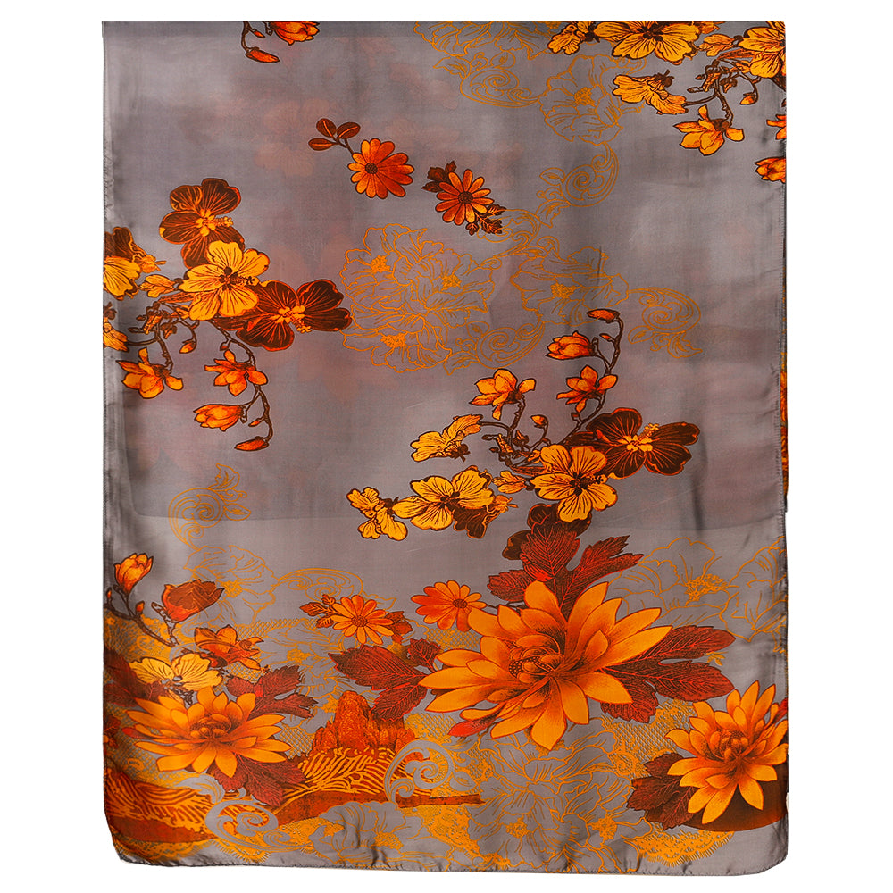 Orange Silver Floral Design Scarf