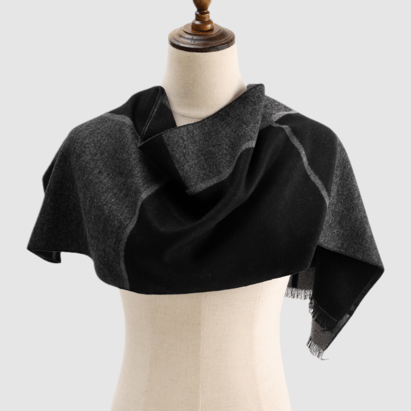 Men's Checked Wool Scarf Black Grey Men's Checked Wool Scarf Black Grey