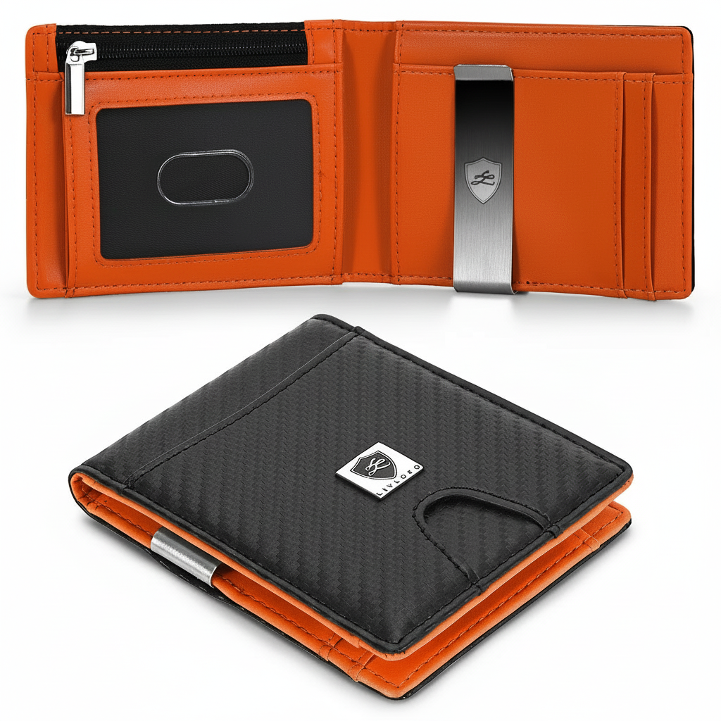 Men's Money Clip Card Holder Wallet carbon fibre bifold RFID product image