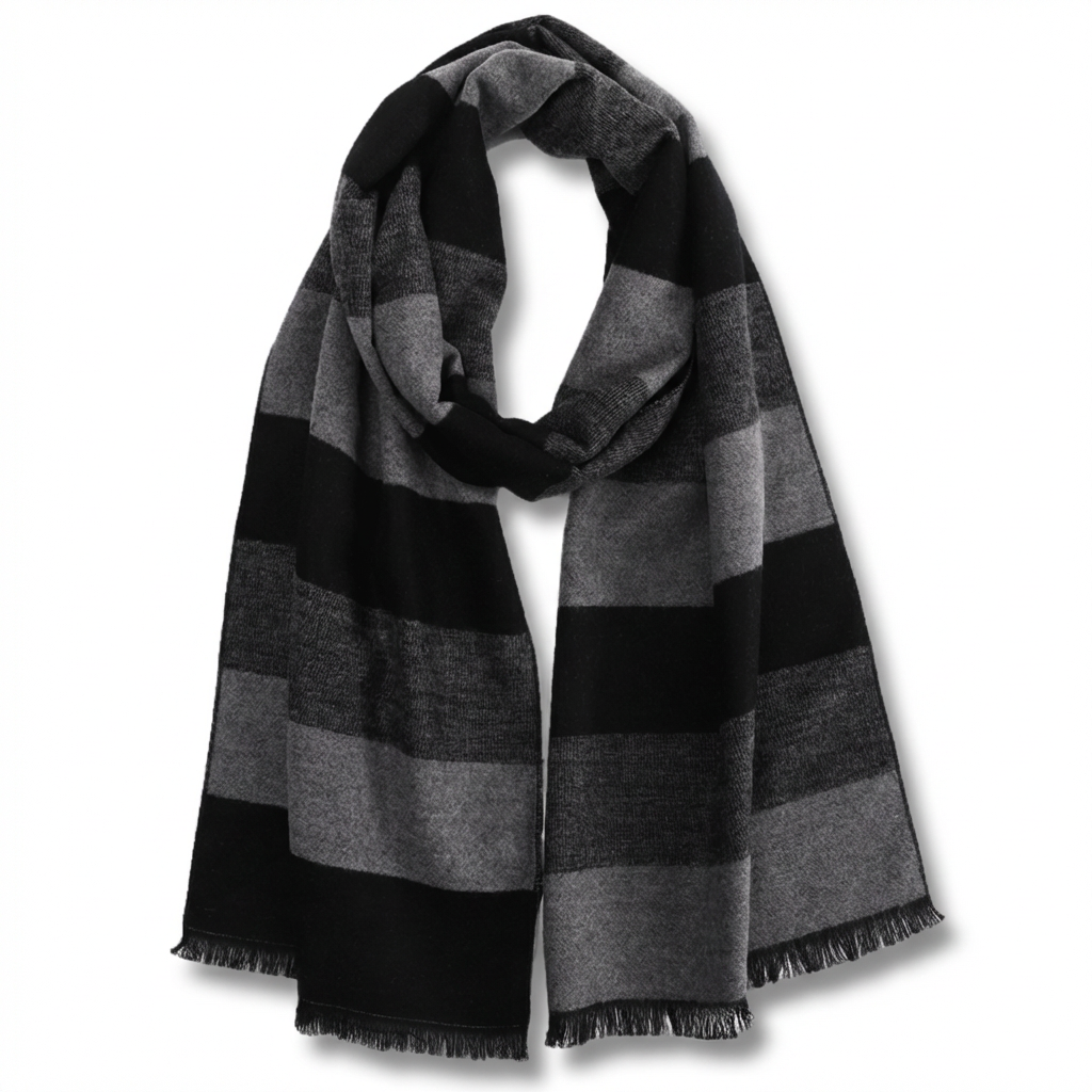 Men's Striped Wool Scarf Black Grey black wool product image