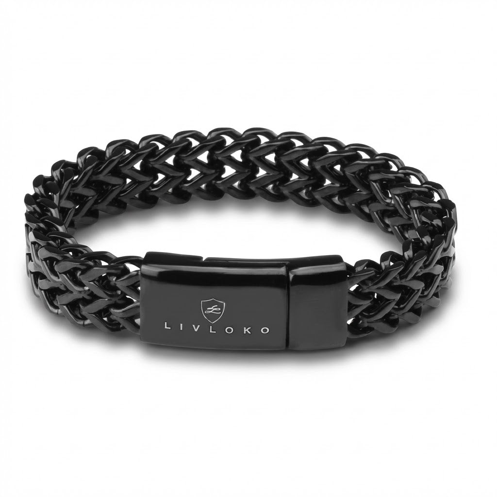 Men's Black Stainless Steel Cuban Link Bracelet, Magnetic Clasp