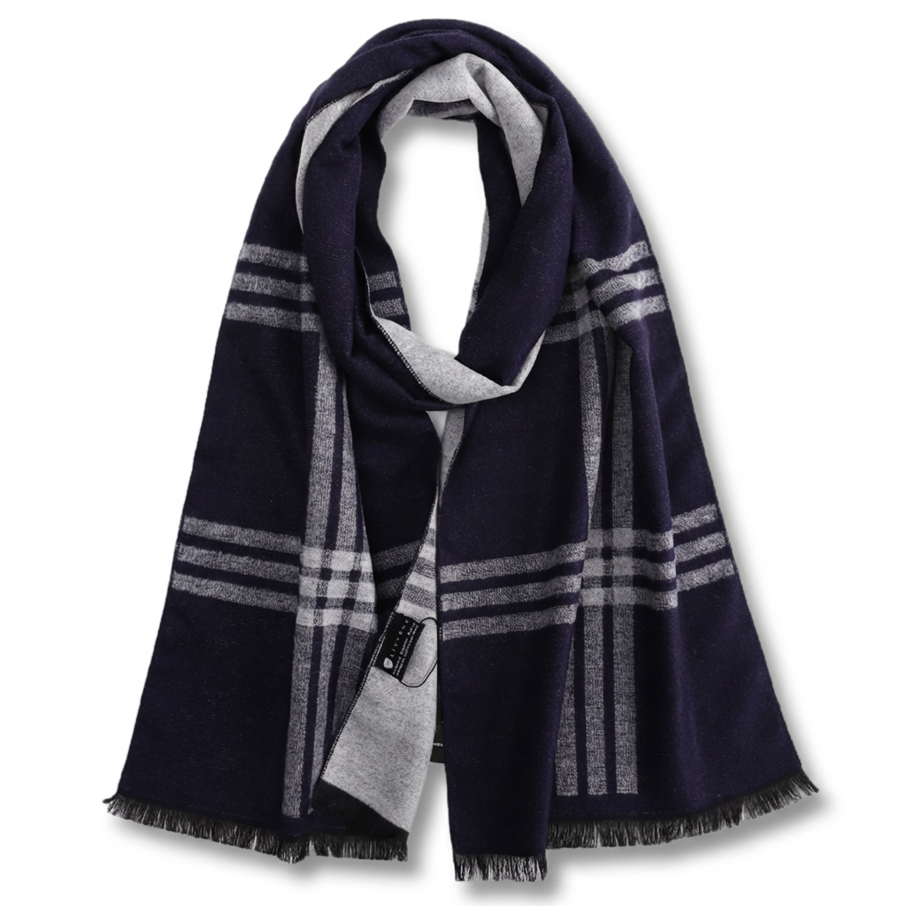 Men's Tartan Wool Scarf Blue Grey blue wool product image