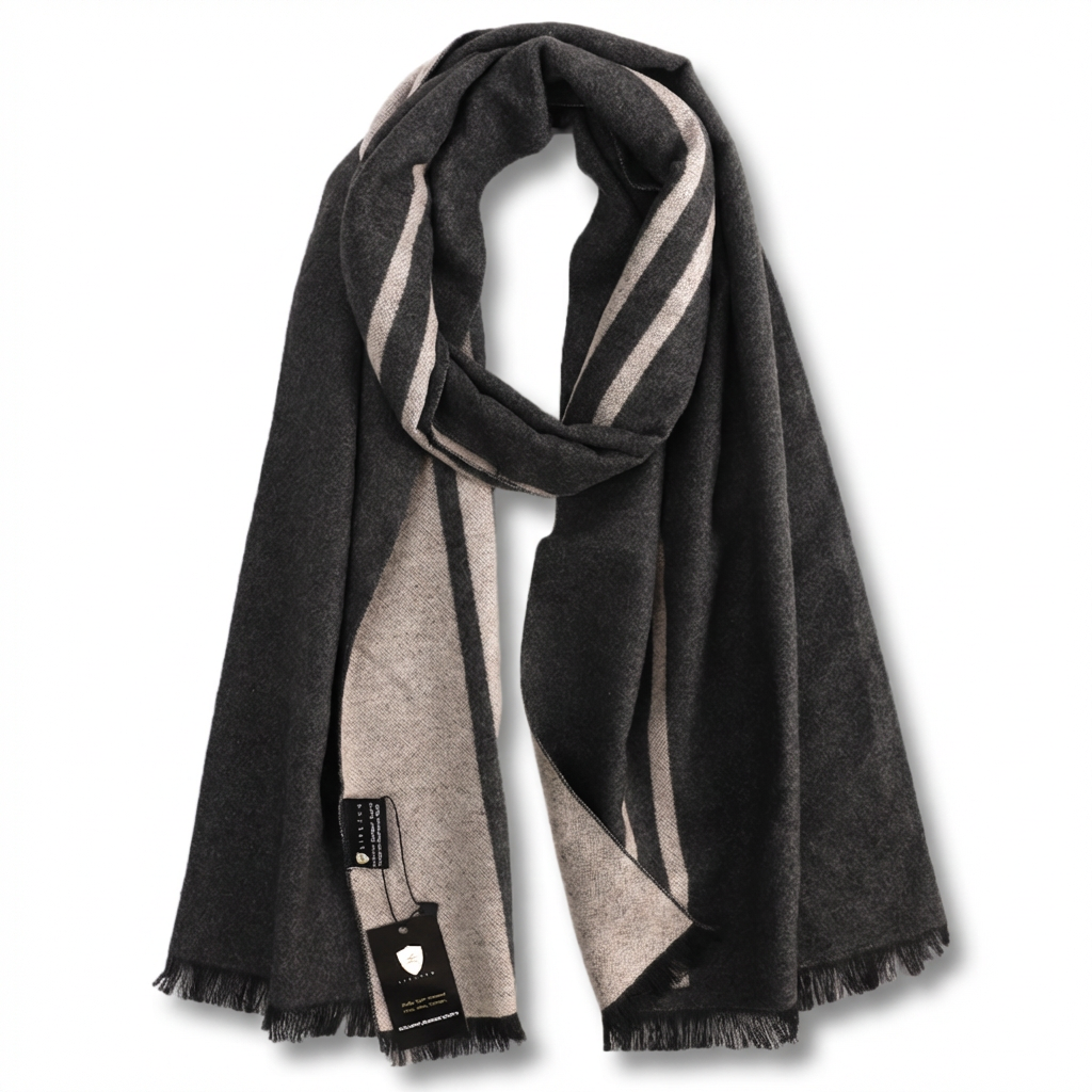 Men's Striped Wool Scarf Grey Beige grey wool product image