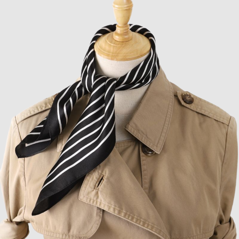Black and white striped Mulberry silk bandana scarf