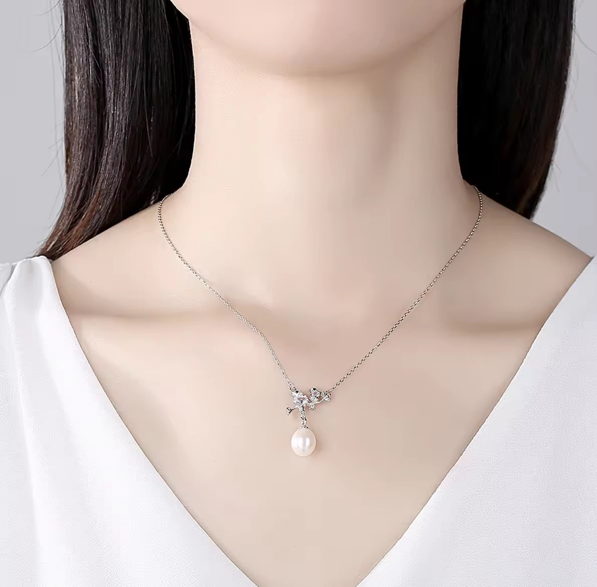 Freshwater Pearl Silver Bird Necklace bird necklace