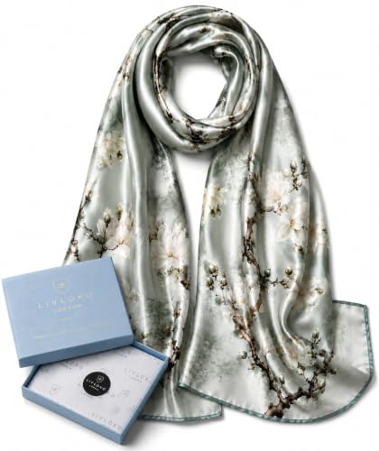 Grey Blossom Mulberry Silk Scarf, 55 × 175 cm