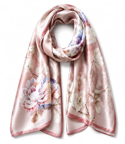Pink Blossom Mulberry Silk Scarf, 55 × 175 cm