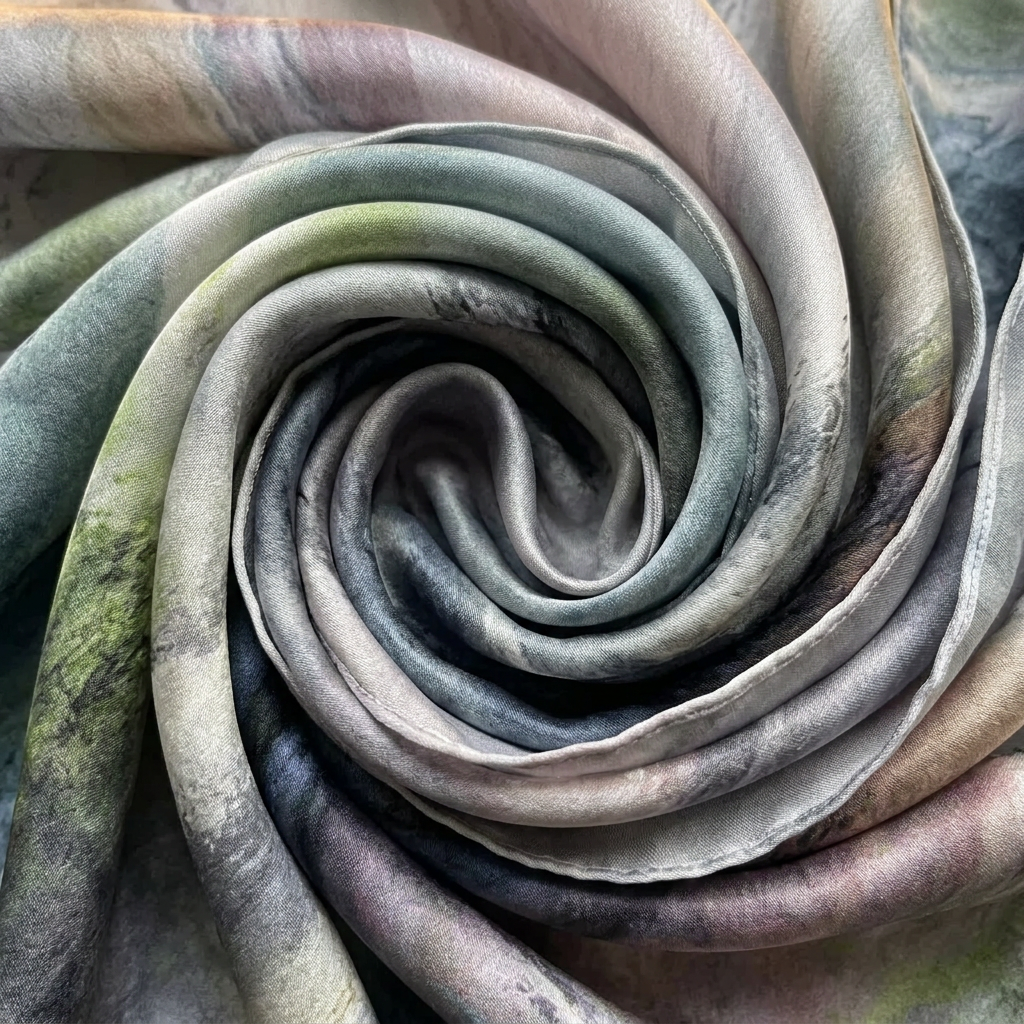 Close-up of the Livloko London Ballet at the Paris Opera art print satin scarf showing the print and satin sheen