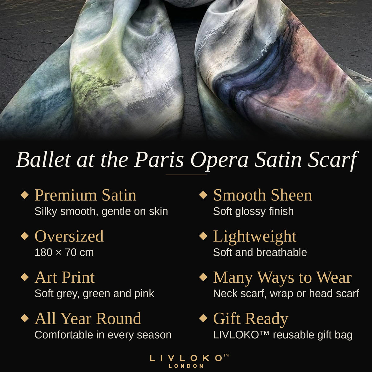 Features of the Ballet at the Paris Opéra art print satin scarf: premium satin, 180 × 70 cm, lightweight