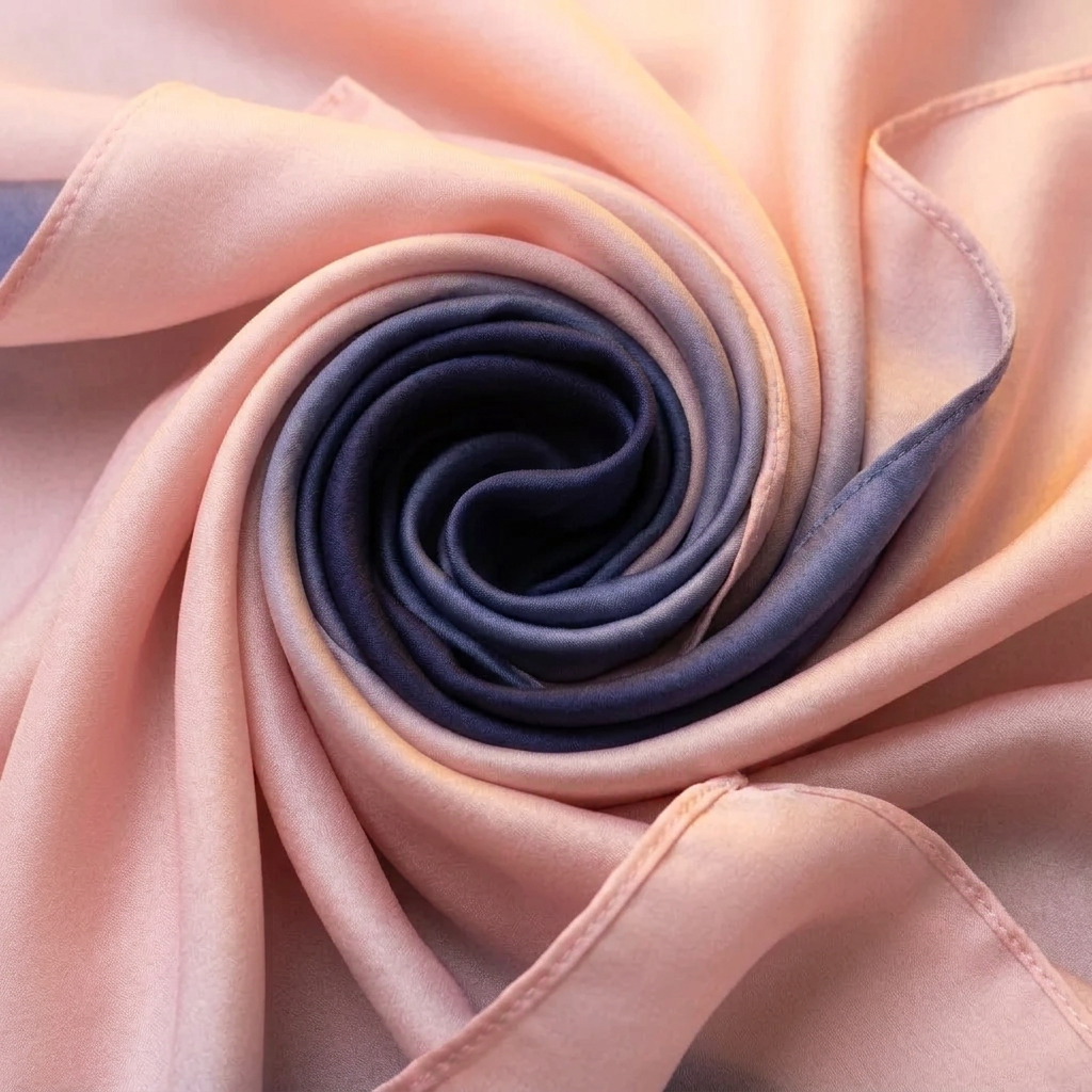 Close-up of the Livloko London light pink and navy satin scarf showing the satin sheen