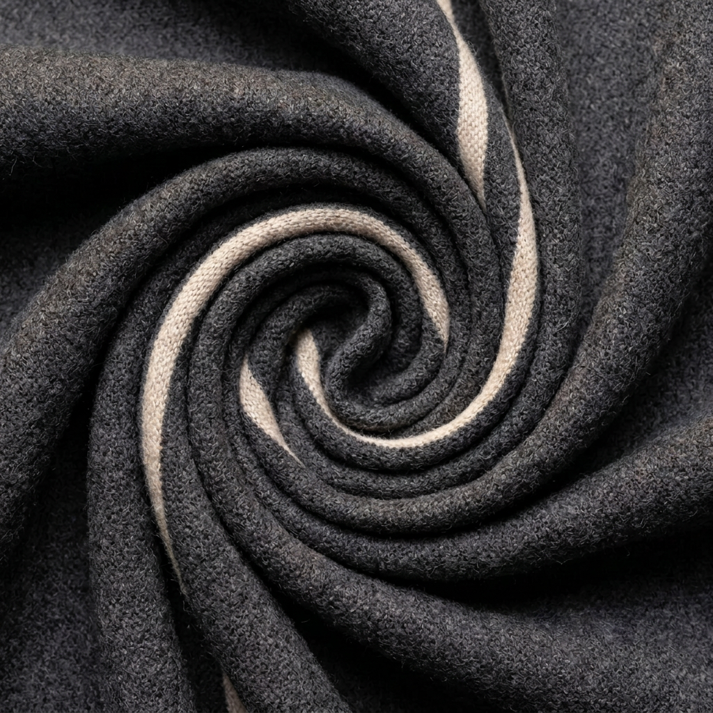 Close-up of the soft woven wool and beige stripes on the LIVLOKO London grey scarf